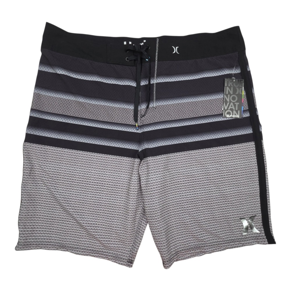 NWT Hurley Phantom Board Shorts 36 Black Striped Swim Trunks